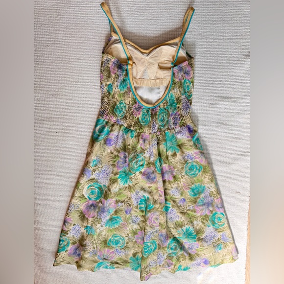 Vintage Teal & Lavender Floral A-line Dress Summer Feminine Retro 50s 70s - Picture 2 of 10